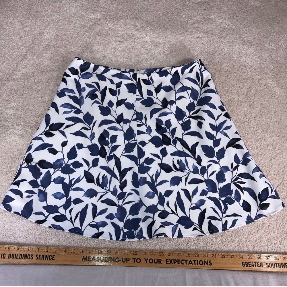 Blue White Botanical Leaf Print A-Line Mini Skirt‎ Floral Skater Skirt Womens